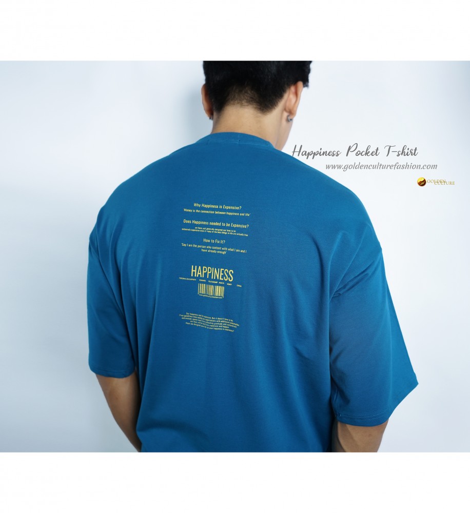 HAPPINESS IS EXPENSIVE Pockets Oversized T-Shirt (Neavy Blue)